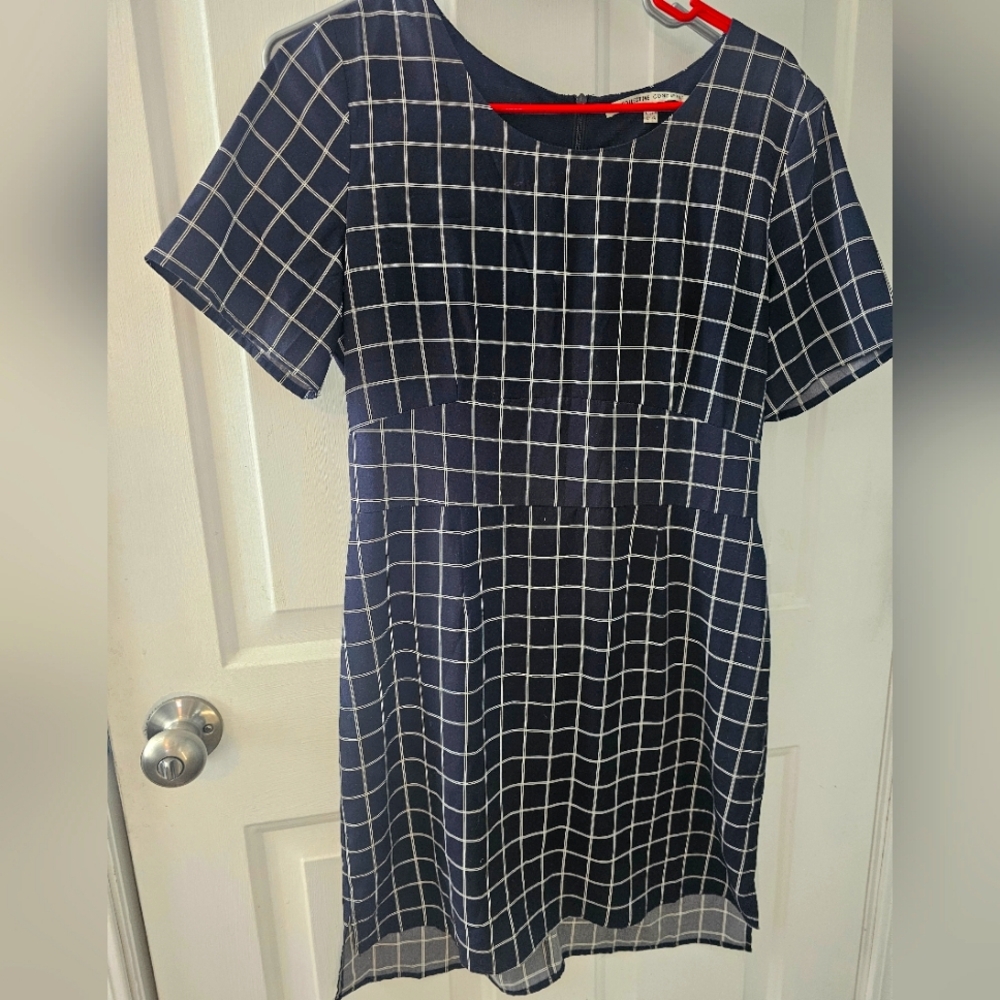 Navy Blue Grid Pattern Dress